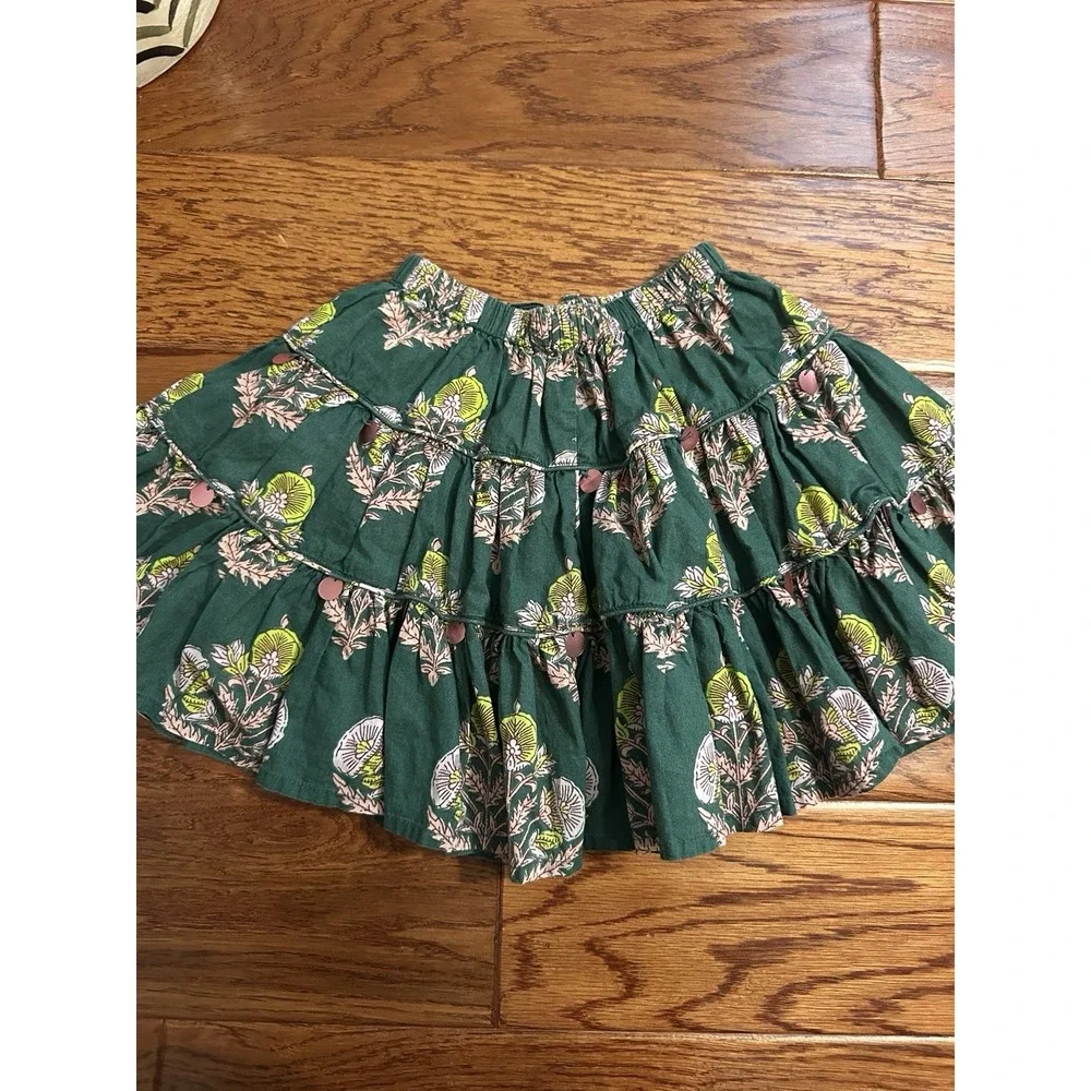 Pink Chicken New York Girls Allie Skirt 5Y Green Floral Tiered Cotton Sequin